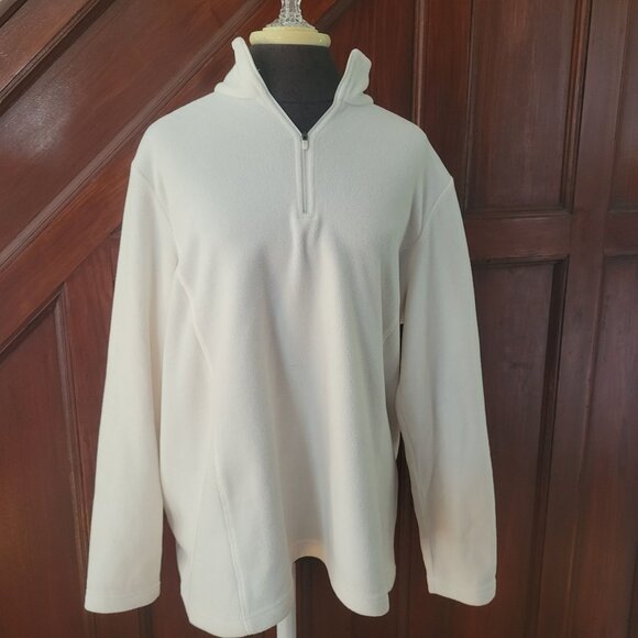 Lands End Womens White Fleece Half-Zip Pullover Sweater XL Soft Warm Casual - Picture 1 of 7